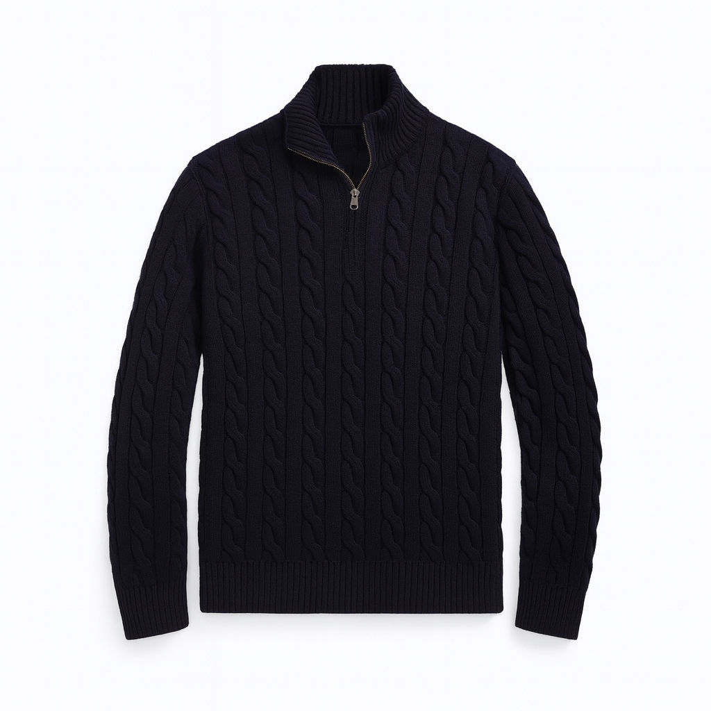 Chunky Cable-Knit Cotton Quarter-Zip Sweater