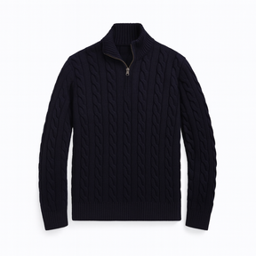 Chunky Cable-Knit Cotton Quarter-Zip Sweater