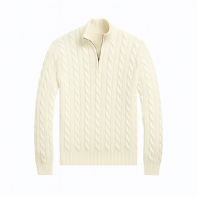 Chunky Cable-Knit Cotton Quarter-Zip Sweater