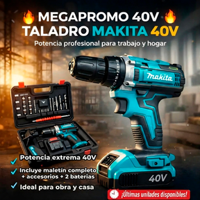 Taladro de Impacto inalámbrico percutor+ Maletin + 24 Accesorios + 2 Baterias 40 V