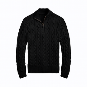 Chunky Cable-Knit Cotton Quarter-Zip Sweater